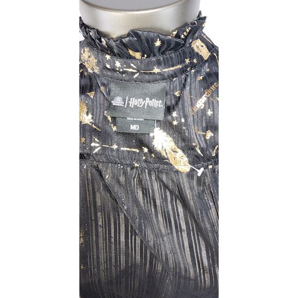 Harry Potter Women's Sheer Black Button-Up Blouse with Gold Feathers Size M - Picture 11 of 11